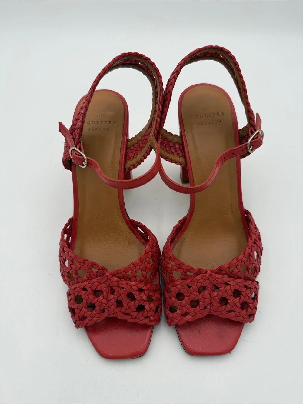 Sezane Les souliers Halix Women’s leather sandals Braided Block Heels event Y2K